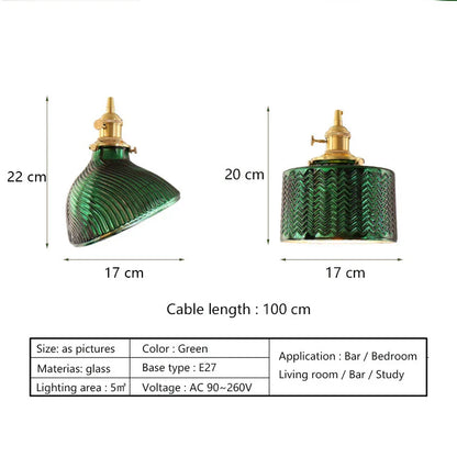 DecorBites™ Green Glass LED Chandelier: Minimalist Brass Hanging Lights