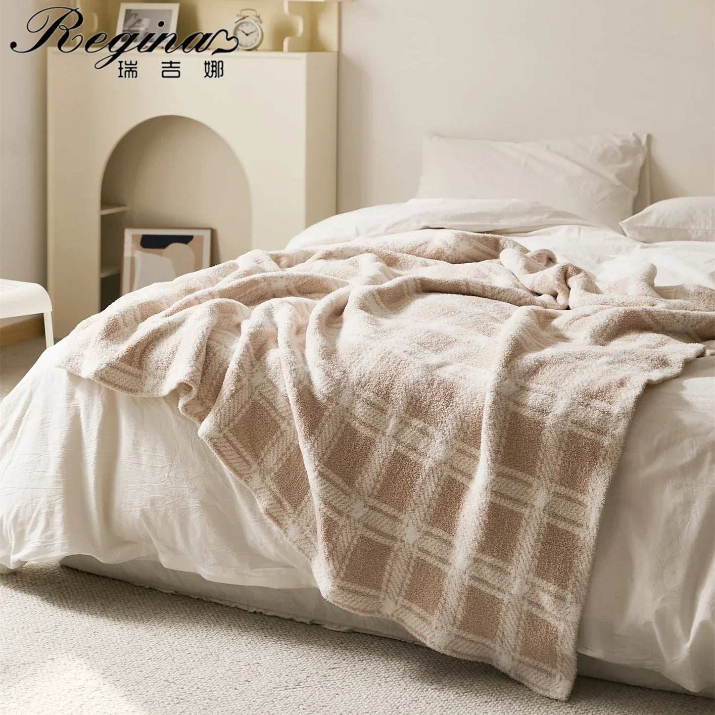 DecorBites™ Fluffy Stripe Plaid Blanket: Cozy Microfiber Home Decoration