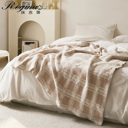 DecorBites™ Fluffy Stripe Plaid Blanket: Cozy Microfiber Home Decoration