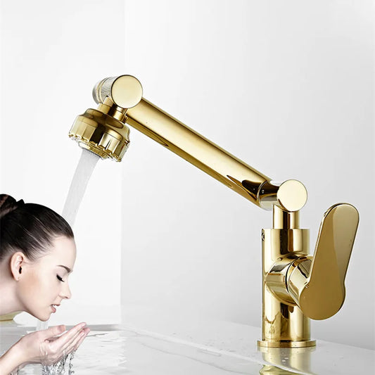 DecorBites™ Gold and Black Bathroom Faucet with Hot Cold Water Mixer - Deck Mounted