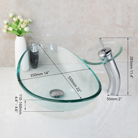 DecorBites™ Glass Waterfall Tap Hand-Painted Basin Mixer Faucet Chrome Lavatory Sink