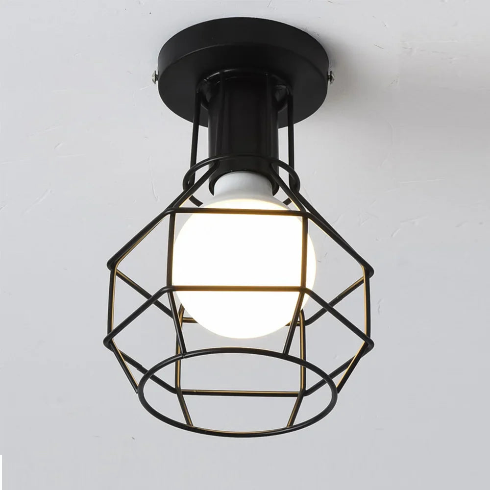 DecorBites™ Industrial Black Iron Cage Ceiling Light Flush Mount