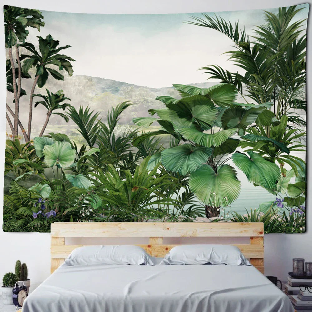 Decobites Banana Tree Tapestry Wall Hanging: Psychedelic Hippie Oil Painting, Tropical Plant Background Boho Decor