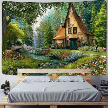 Fairy Tale Cottage Forest Tapestry - Decobites Bohemia Art Print Wall Hanging