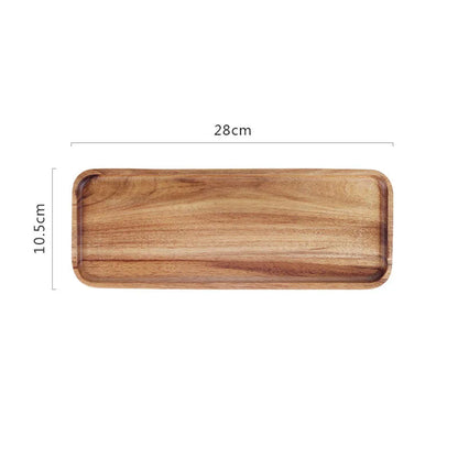 DecorBites™ Acacia Wood Breakfast Tray - Rectangular Fruit Plate with Wooden Cutlery