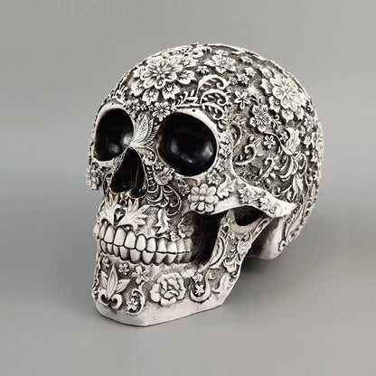 ديكور بايتس™ تمثال جمجمة منحوتة مقاس 20 سم، ديكور منزلي للهالوين، زينة حرفية منحوتة