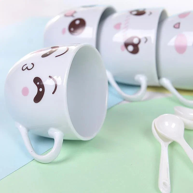 DecorBites™ Cartoon Coffee Mug Set with Spoon, Porcelain Breakfast Cup, Couples Lover's Gifts