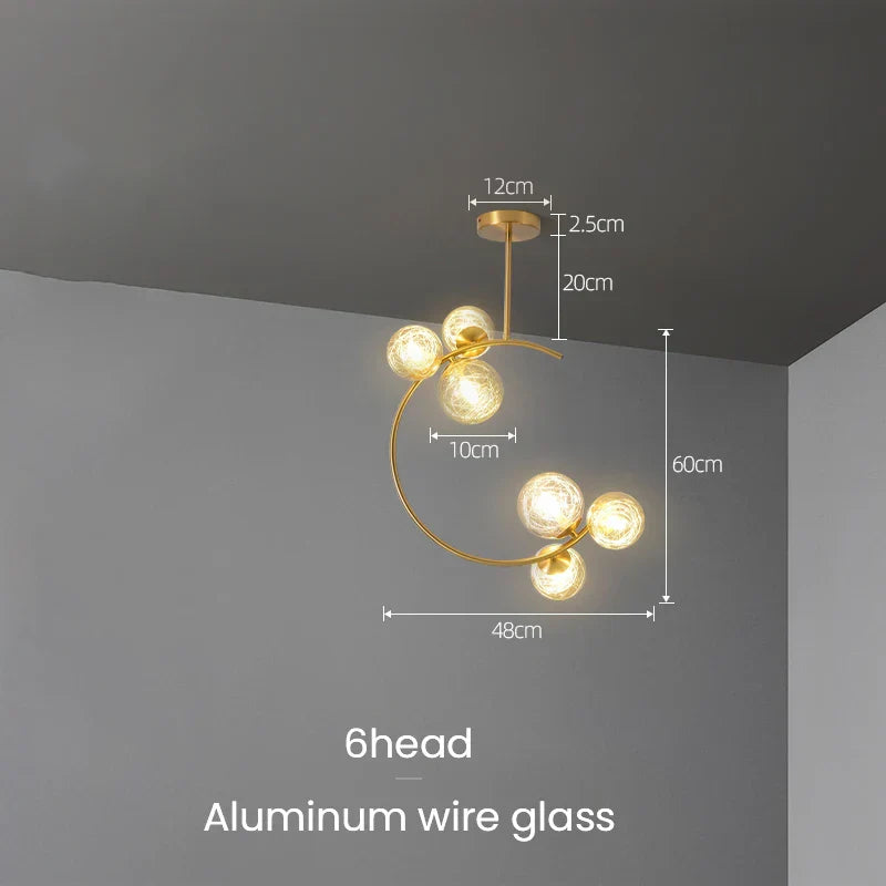 DecorBites™ Gold Glass Ball Chandelier for Living Room Kitchen Bedroom - 220V 110V