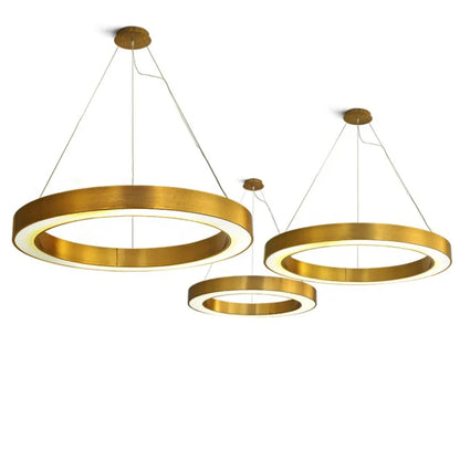 Lámpara colgante DecorBites™ de cobre dorado, estilo nórdico, LED, moderna, con anillo circular.