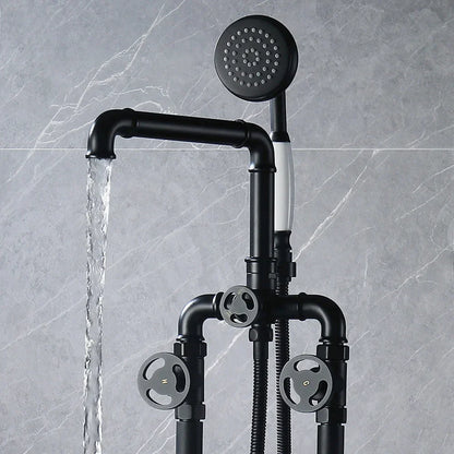 DecorBites™ Industrial Black Floor Standing Dual Handle Bathroom Shower Faucet