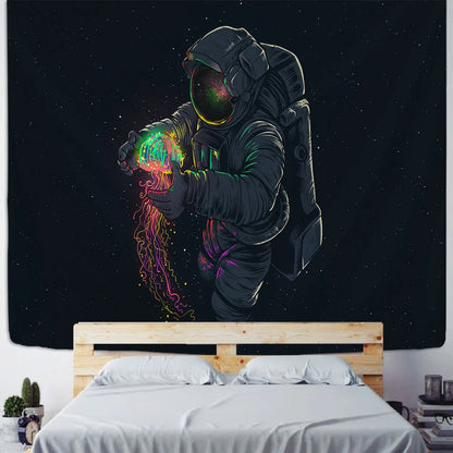 DecorBites™ Jellyfish Interstellar Sky Tapestry Wall Hanging: Astronaut Design for Boho Dorm Decor