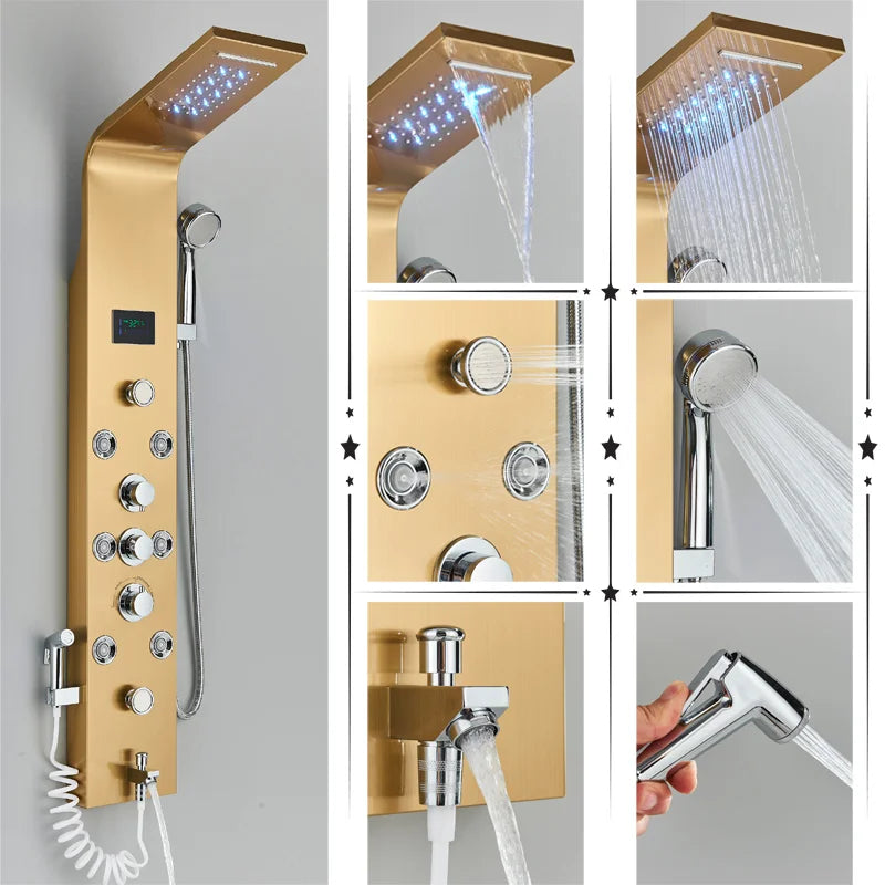 DecorBites™ LED Rainfall Shower Panel System with Temperature Screen