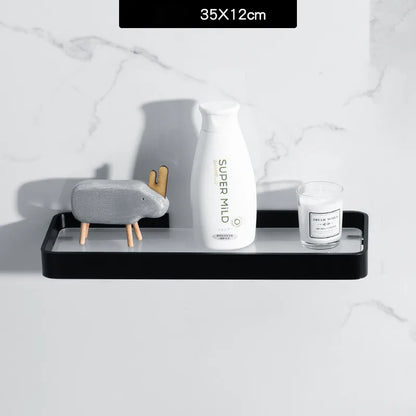 رف زاوية حمام زجاجي أسود من DecorBites™، رف مستحضرات تجميل من الألومنيوم لغرفة الاستحمام