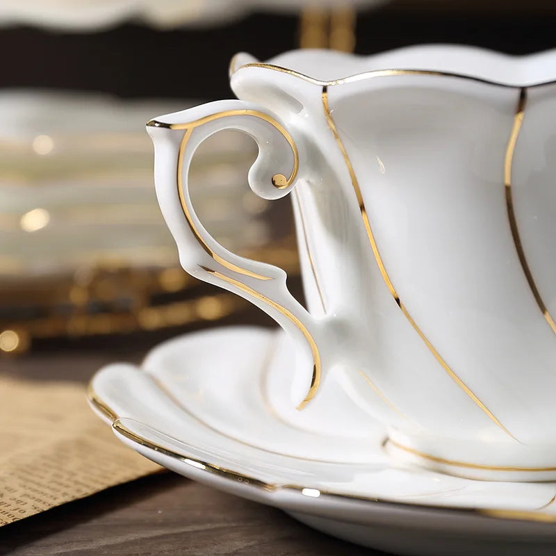 DecorBites™ Gold Wave Bone China Tea Cup Set 200ml High-grade Porcelain Drinkware
