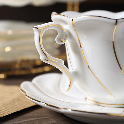 DecorBites™ Gold Wave Bone China Tea Cup Set 200ml High-grade Porcelain Drinkware