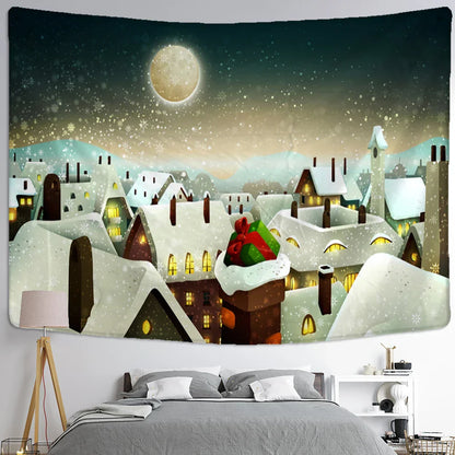 Decobites Christmas Snow House Tapestry Wall Hanging Landscape Art Home Decor