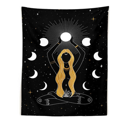 Decobites Moon Woman Tapestry: Psychedelic Art Wall Hanging for Boho Decor