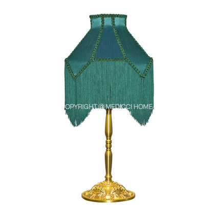 DecorBites™ Art Deco Malachite Green Silk Lampshade with Tassels