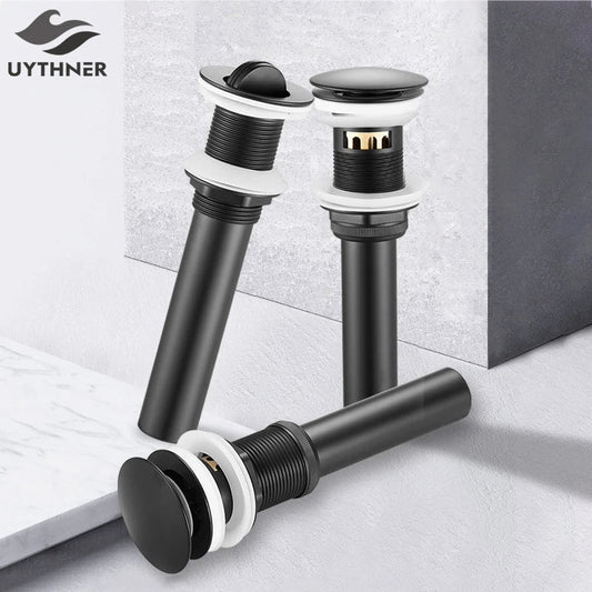 DecorBites™ Brass Basin Sink Pop Up Drain - Black Gold Stopper Filter