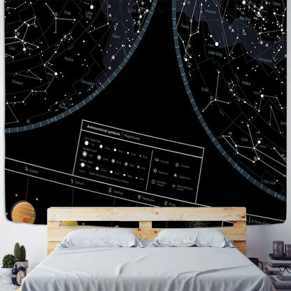 Decobites Interstellar Sky Map Constellations Tapestry- Black Galactic Wall Decor