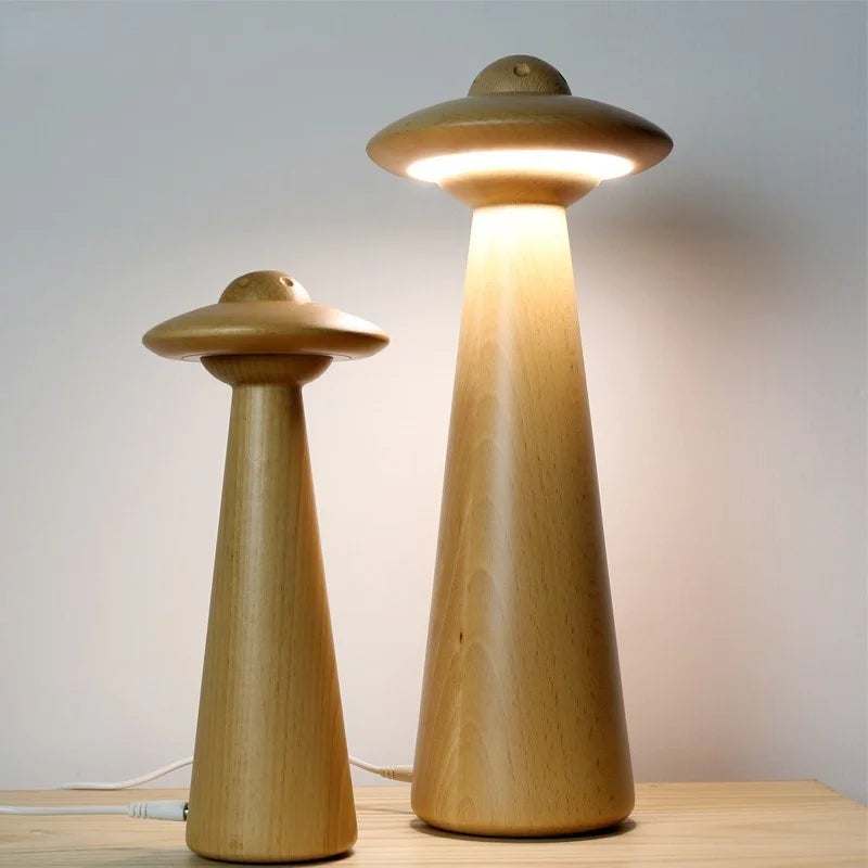 DecorBites™ Kids UFO Wood LED Table Lamp: Modern, Dimmable, Cartoon Design, Ideal for Children's Bedroom