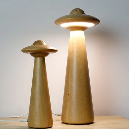 DecorBites™ Kids UFO Wood LED Table Lamp: Modern, Dimmable, Cartoon Design, Ideal for Children's Bedroom
