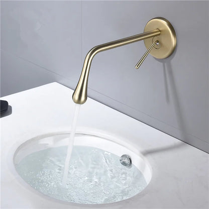DecorBites™ Brushed Gold Basin Faucet, Hot & Cold Mixer Tap, In-Wall Water Drop Faucet