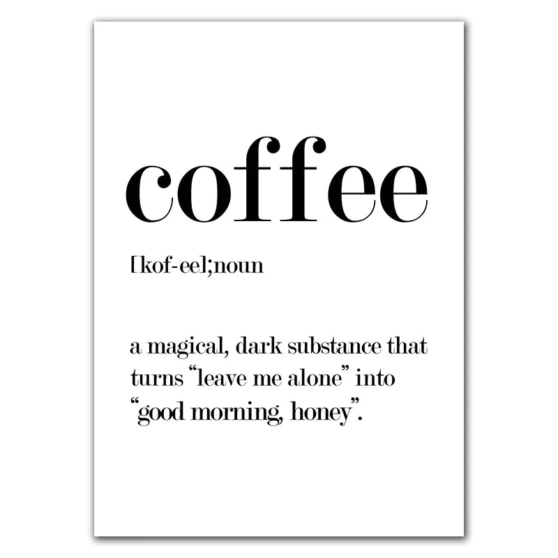 طباعة قماشية "Awakened Aromas" من DecorBites™ - اقتباسات من القهوة بالأبيض والأسود النوردية