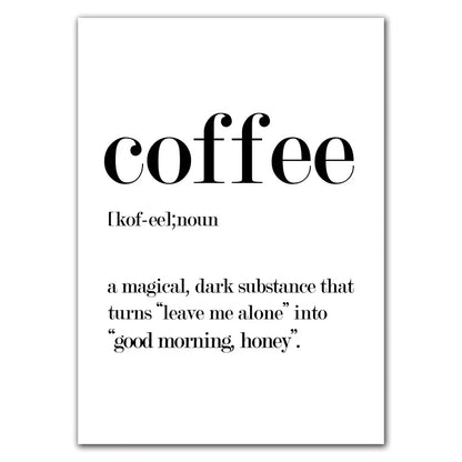 طباعة قماشية "Awakened Aromas" من DecorBites™ - اقتباسات من القهوة بالأبيض والأسود النوردية