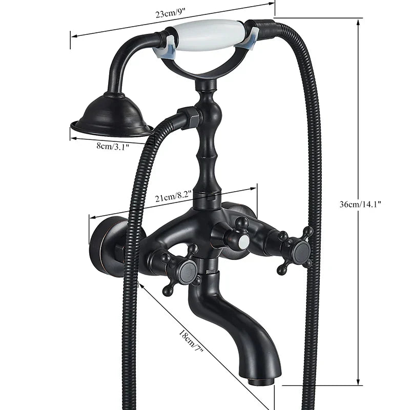 DecorBites™ Brass Bathtub Shower Faucet Set with Dual Knobs and Handshower