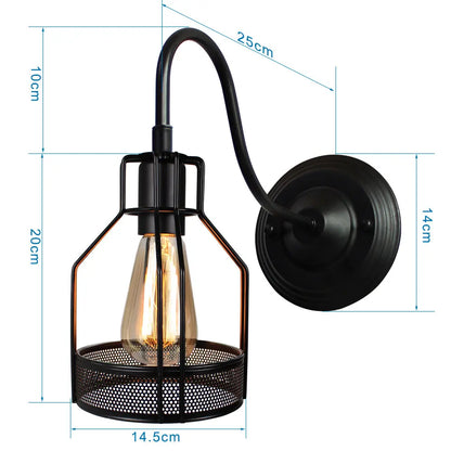 DecorBites™ Black Cage Guard Wall Sconce LED Lamp Indoor Retro Lighting Fixture