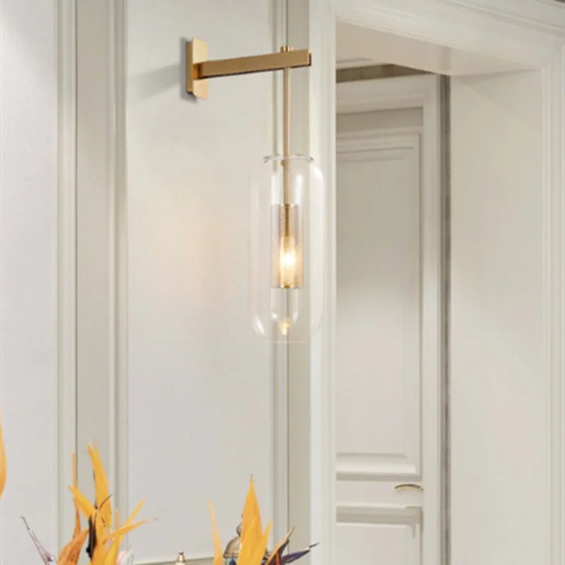 Lámpara de pared de vidrio dorado Decorbites™: Aplique industrial E14 post-moderno para la decoración del hogar