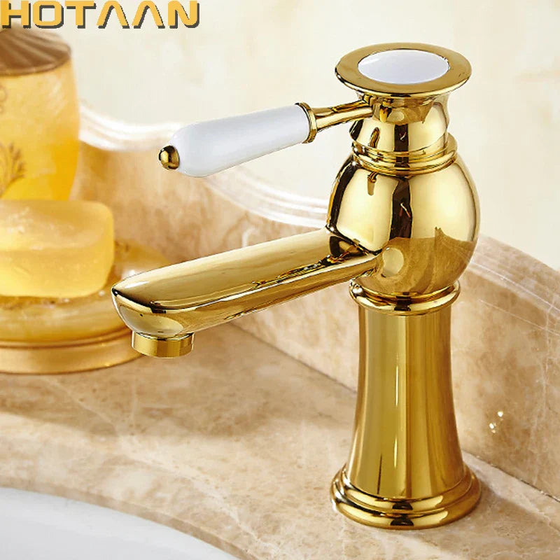 Grifo de Lavabo Decorbites™ Gold Basin con Mezclador de Cerámica para Baño