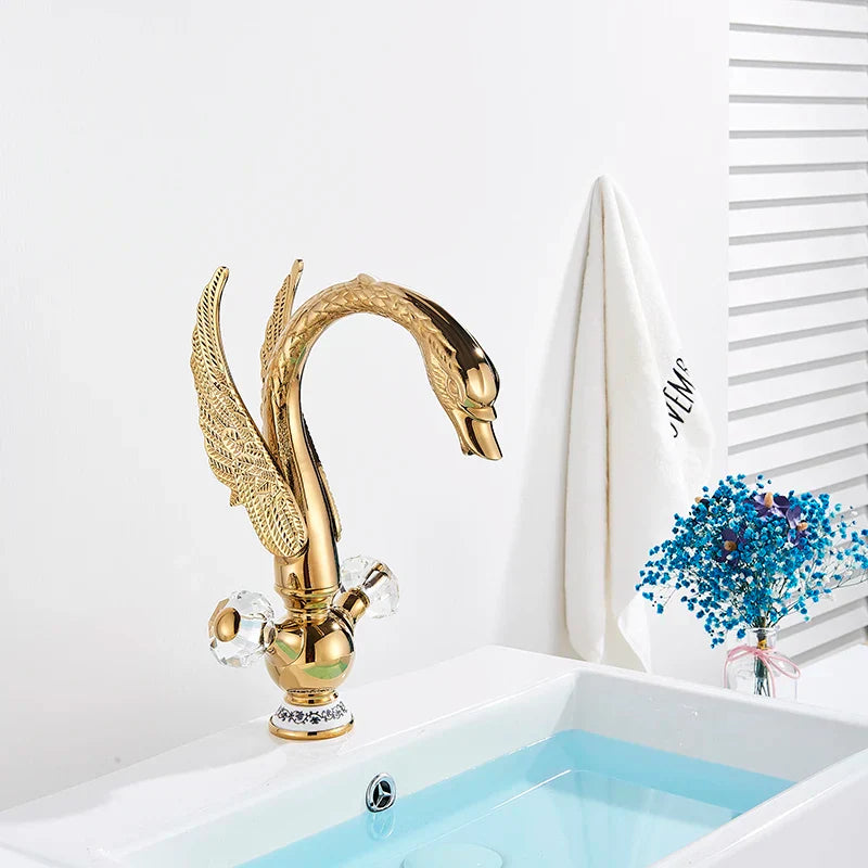 DecorBites™ Golden Swan Crystal Handle Basin Faucet - Deck Mount Luxury Bathroom Mixer