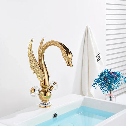 DecorBites™ Golden Swan Crystal Handle Basin Faucet - Deck Mount Luxury Bathroom Mixer