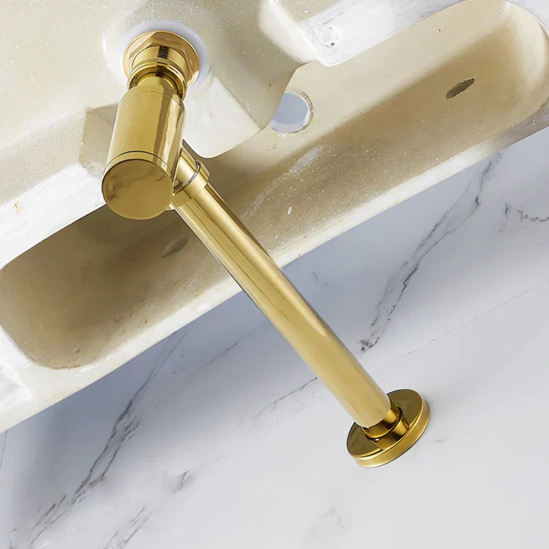 DecorBites™ Brass Basin Wast Drain P-trap for Bathroom Sink - Black/Brushed Gold/Chrome