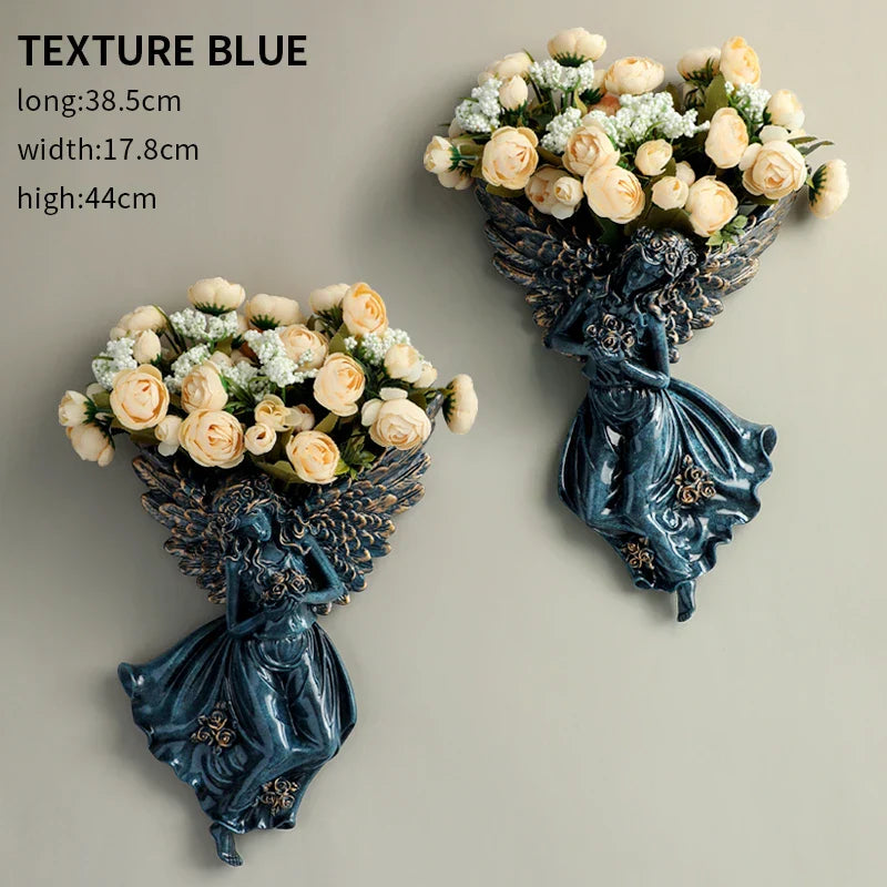 ديكور الحائط DecorBites™ مزهرية ملاك، رف من الراتنج، جدارية فنية لغرفة المعيشة، وعاء زهور كيوبيد