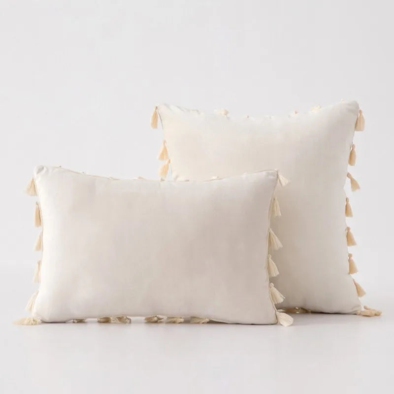 Pack de fundas de almohada DecorBites™ Boho con flecos y borlas color naranja para decoración del hogar