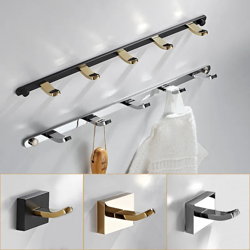 DecorBites™ Brass 5-Hook Robe Rack in Black Gold for Wall Mount Towel & Clothes Storage
