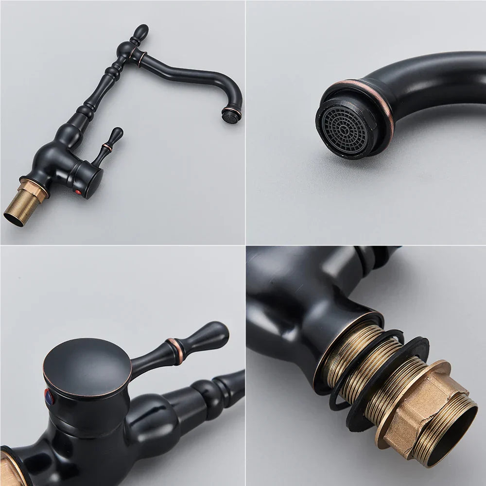 DecorBites™ Black Brass Faucet Single Handle 360 Rotate Basin Sink Mixer Taps