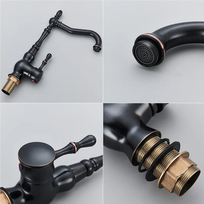 DecorBites™ Black Brass Faucet Single Handle 360 Rotate Basin Mixer Taps