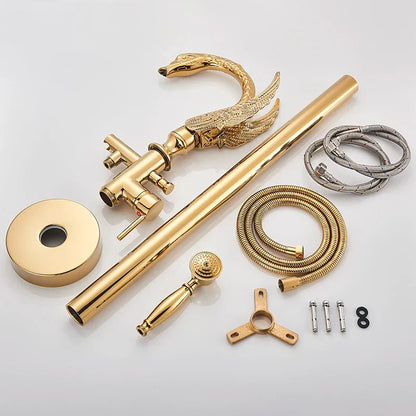 DecorBites™ Gold Swan Freestanding Bathtub Faucet with Handshower