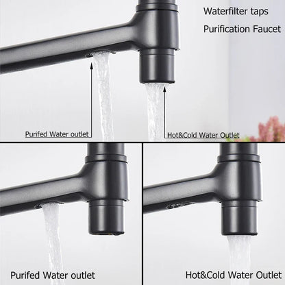 Decorbites™ Messing Küchen-Wasserfilterarmatur mit doppelter Auslauf, 360° drehbar, Trinkwasserfilter-Mischer