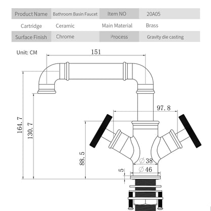 DecorBites™ Black Brass Bathroom Faucets Dual Handle Water Mixer Tap