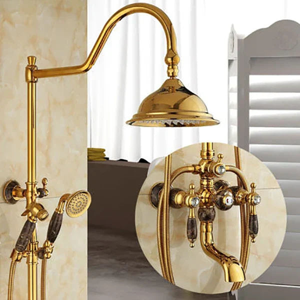 Juego de Ducha y Bañera de Jade de Latón Dorado Decorbites™ Montado en la Pared con Ducha de Lluvia