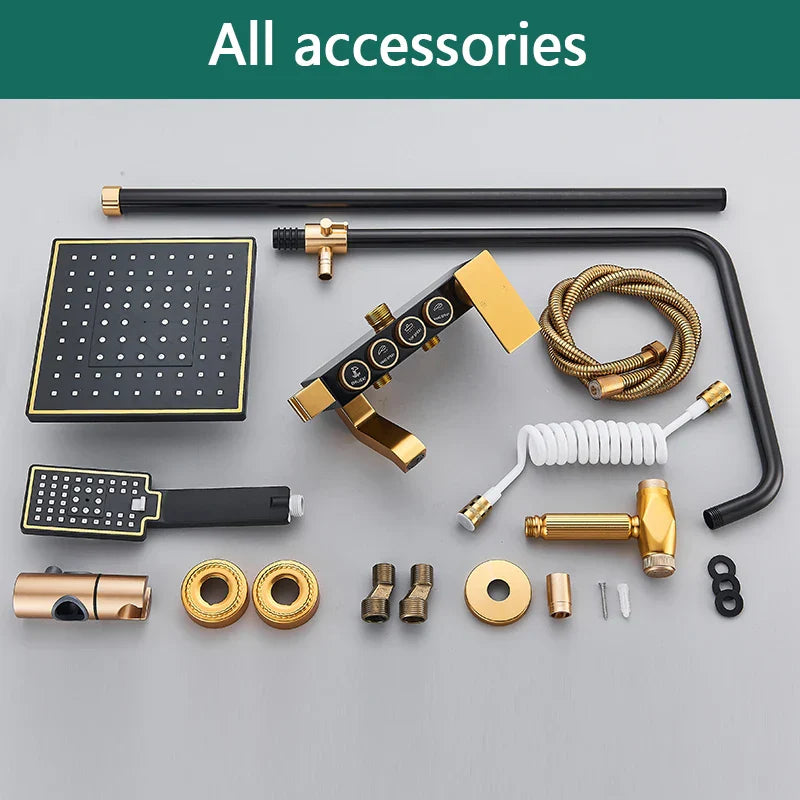 DecorBites™ Black Gold Shower Faucet Set with Rainfall Bathroom Mixer Faucets
