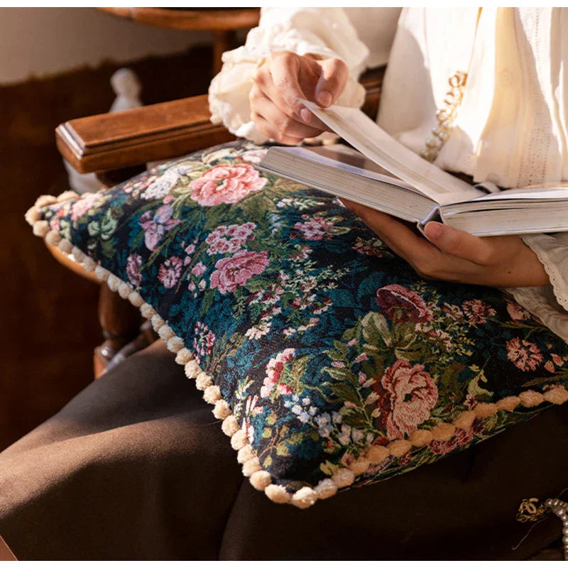 Funda de almohada DecorBites™ Jacquard estilo rústico campestre, 45x45 cm, diseño floral retro europeo para la noche