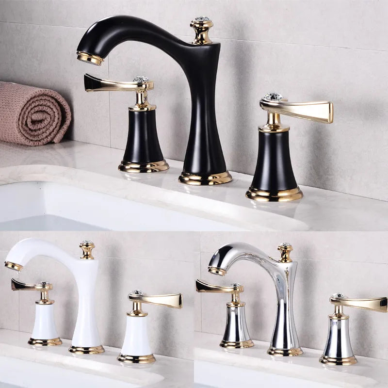 DecorBites™ Black & Gold Brass Bathroom Sink Faucets Double Handle Waterfall Faucet