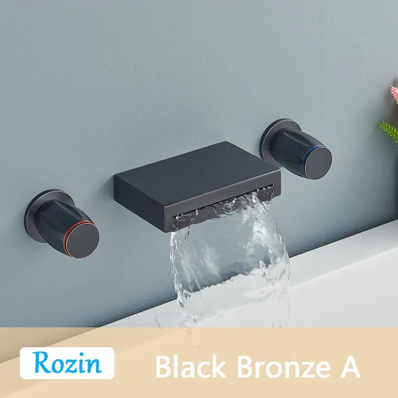 DecorBites™ Black Bronze Wall Mounted Waterfall Bathroom Faucet with Dual Handles