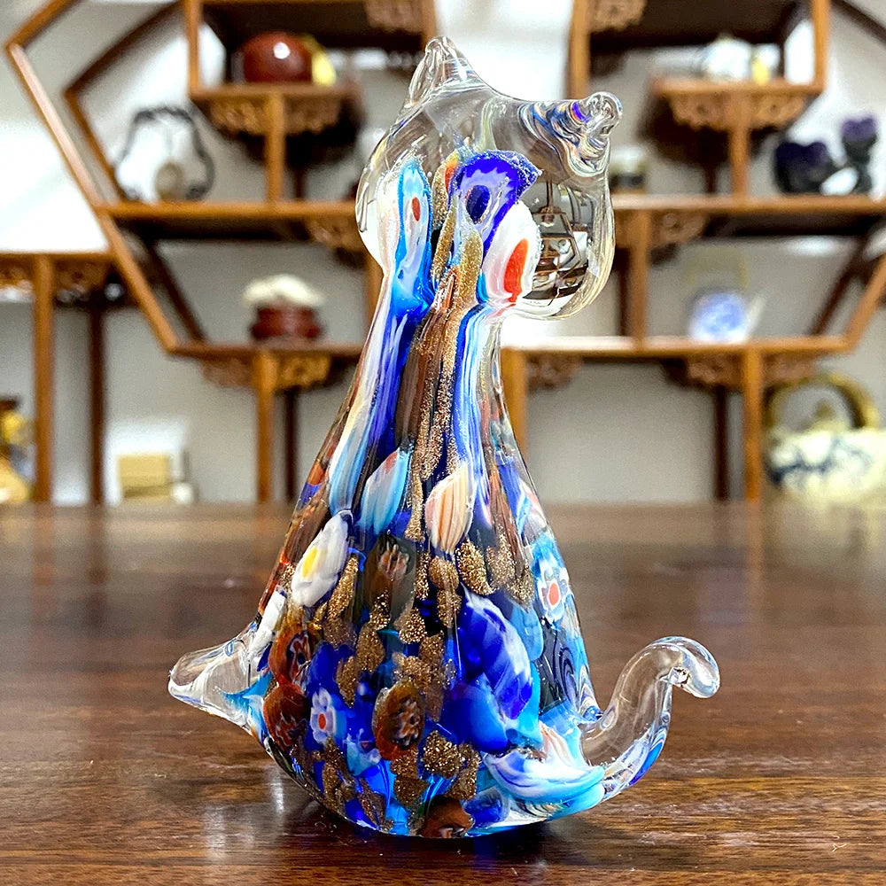 DecorBites™ Cute Cat Glass Figurine | Crystal Animal Sculpture | Home Table Decor, Kids Gift